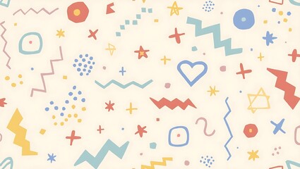 Obraz premium Pastel Memphis Style Seamless Background with Abstract Geometric Shapes. Generative Ai.