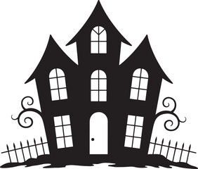 Haunted house Halloween black silhouette vector, spooky simple silhouette design icon on white background, Halloween clipart illustration