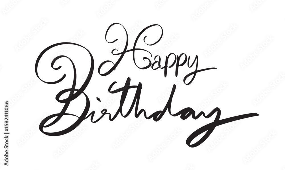 Poster happy birthday text font calligraphy hand written lettering script black color object icon happy bir
