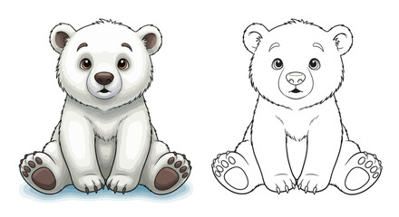 Obraz premium Adorable Baby Bear Sitting with Smile and Paws Up: Split-View Illustration