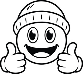 A cheerful emoji character wearing a hat giving a double thumbs up gesture