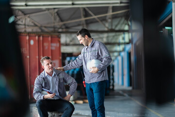 Logistics experts analyzing delivery performance using mobile tech. Best for enterprise logistics...