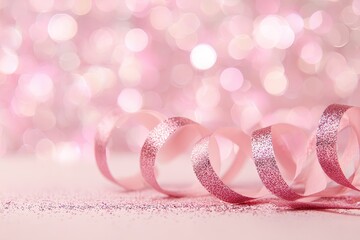 Pink ribbon swirls on a glittery background