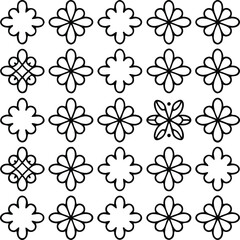 Black and white floral pattern with varied decorative designs on a white background