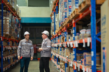 Inventory managers in uniform managing daily workflow. Useful for e-commerce fulfillment, shipping...