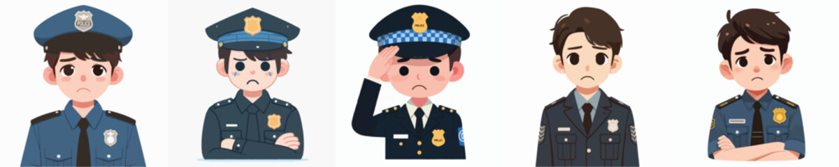 sad expression police character vector