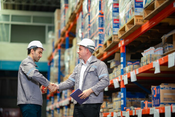 Logistics managers on duty checking tablet data. Perfect for enterprise automation, inventory...
