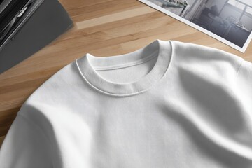 Close-up of a blank white sweatshirt