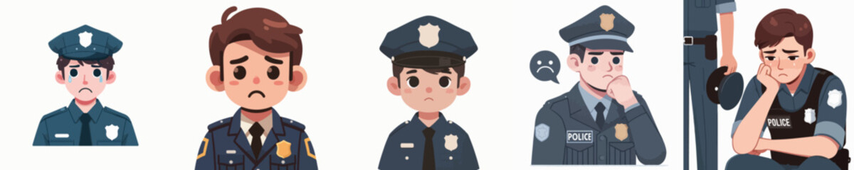 sad expression police character vector