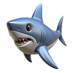 Obraz premium Friendly cartoon shark with big eyes and sharp teeth isolated on transparent background
