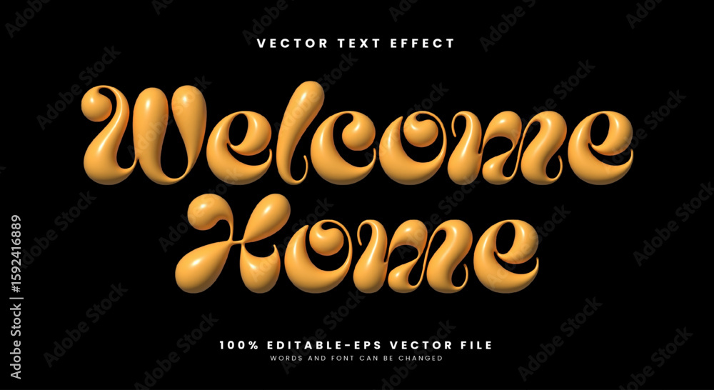 Poster welcome home 3d inflated style editable text effect template suitable for cute font