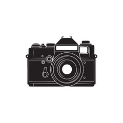 Retro Black and White SLR Camera with Lens and Shutter Details