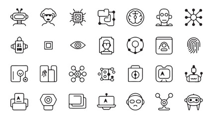 "AI & Robotics Icons Set – Artificial Intelligence, Machine Learning, Neural Network, Robot Line Icons"
