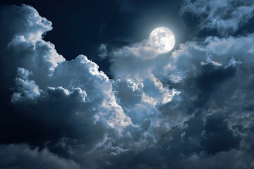 Full moon behind dark clouds