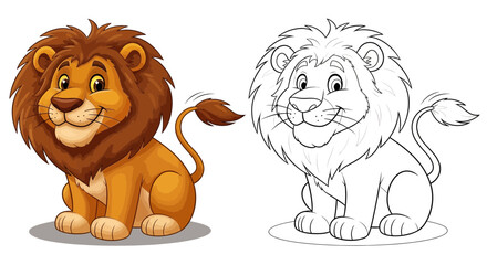 Adorable Lion Character with Playful Expression: Two Art Styles