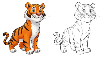 Adorable Cartoon Panther in a Playful Crouched Pose: Two Art Styles