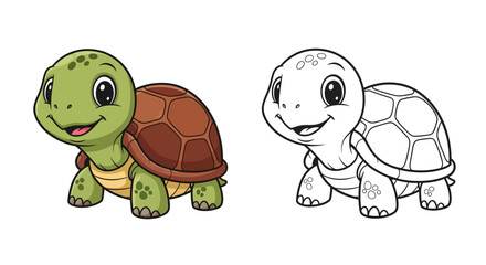 turtle with a round shell big eyes and a friendly smile illustrated in two styles side by side (2).jpg