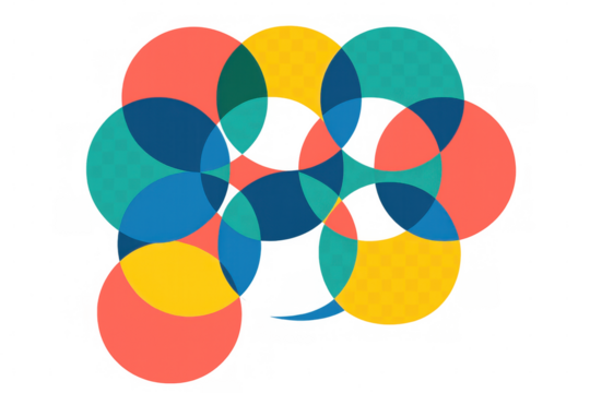 Intertwined colorful circles form an abstract pattern, ideal for modern and vibrant projects on transparent background