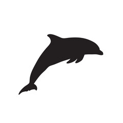 Fototapeta premium Black Silhouette of a Dolphin Leaping Out of the Water on White