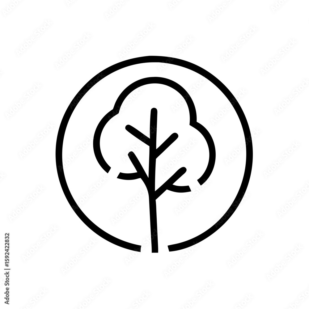 Poster tree inside circle icon on white background, a simple tree emblem for ecological design. this tree i