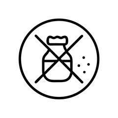 No additives icon of jar with crossing lines, a simple, clean outline design. No additives icon is perfect for food packaging to show safe, healthy, pure product with no coloring, no preservatives.
