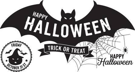 Obraz premium Vector art of happy halloween bat graphic with trick or treat elements