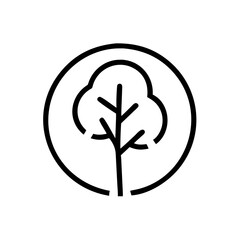 Tree inside circle icon on white background, a simple tree emblem for ecological design. This tree inside circle symbolizes nature and sustainability.
