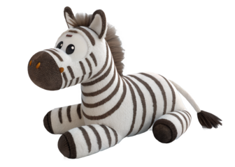 Cozy Zebra: An adorable plush zebra with distinctive black and white stripes and endearing cartoonish features, embodying comfort and imaginative play.