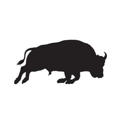 Dramatic Silhouette of a Charging Bison with Horns and Energetic Movement