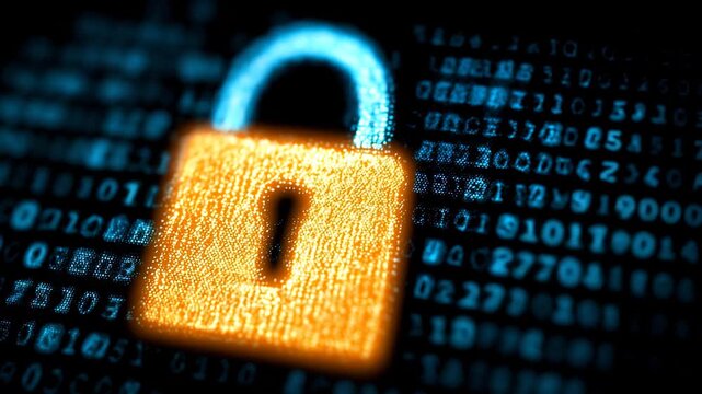 Cyber Security Padlock with Binary Code - Digital Protection and Encryption Concepts