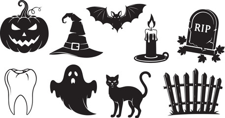 Obraz premium Vector art of assortment of halloween icons and symbols