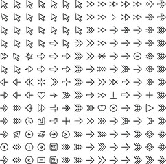 Naklejka premium Set of various black and white arrow icons representing directions navigation and user interface elements
