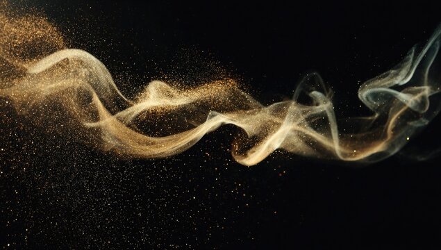 Abstract swirling golden particles against black background