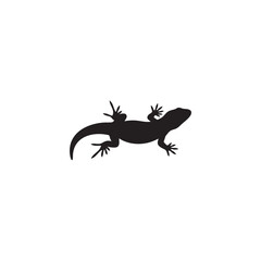 Simple minimalistic silhouette illustration depicting a small lizard crawling on a surface