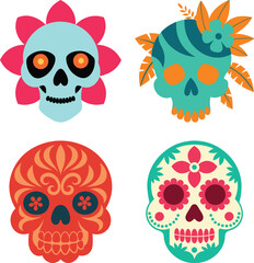 Floral skull composition with botanical elements in artistic design Vector illustration