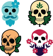 Intricate floral skull motif blending nature and anatomy art Vector illustration