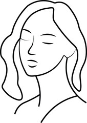 A beautiful woman's face with flowing hair is depicted as a vector illustration, embodying fashion, glamour, and artistic style through lines and a silhouette sketch