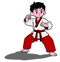 taekwondo player poomsae kid boy junior  black belt illustration vector