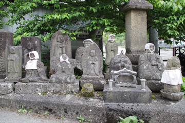 statues of divinities in aizuwakamatsu in japan 