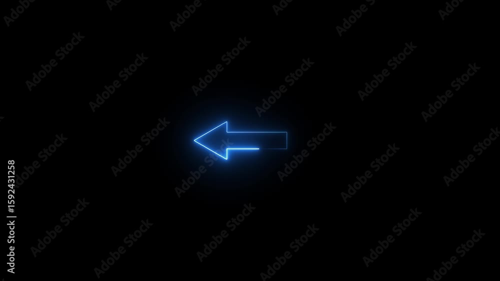 Poster glowing neon line arrow with glowing neon animation on neon arrow icon animation background. left ne