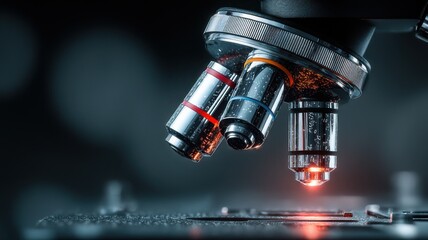Obraz premium Optical Microscope Lens in Laboratory for Scientific Research