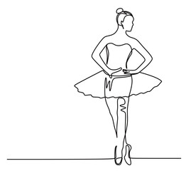 Continuous line art of a young and sexy female ballet dancer or ballerina. Conceptual dance movement of a ballet dancer performing. Wall poster with fashion print.
