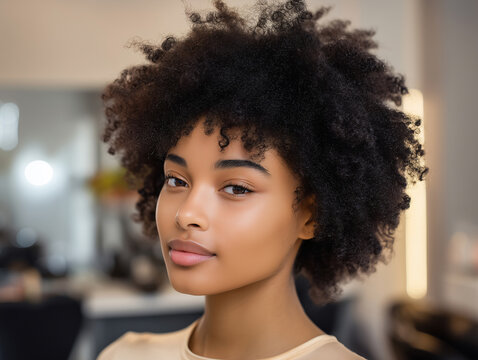 Portrait of a Woman With Natural Curly Hair in a Studio Setting