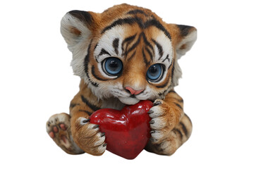 Obraz premium Adorable tiger cub holding a heart