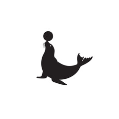 Silhouette illustration of a sea lion balancing a ball on its nose
