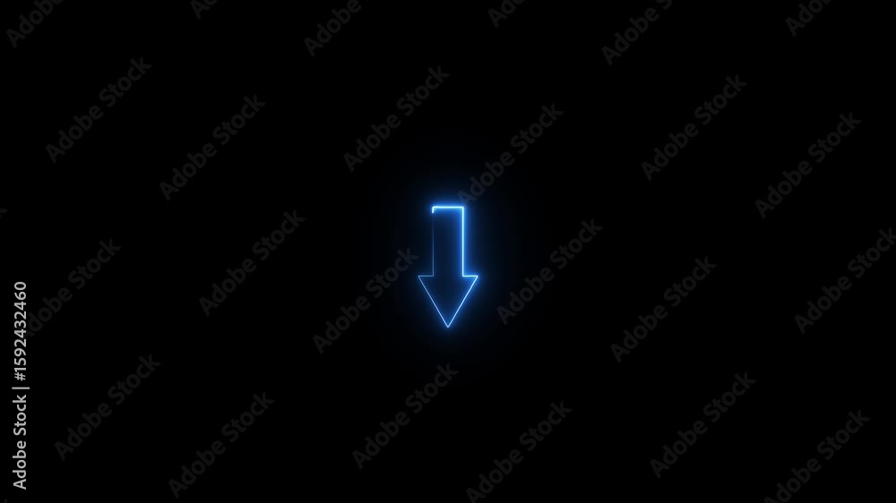 Poster arrow-shaped neon sign. neon arrow symbol icon. directional sign arrow points to the down , abstract