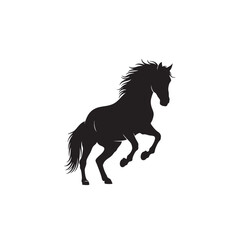 Obraz premium Silhouette of a magnificent rearing horse, symbolizing power and untamed spirit