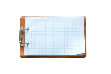  Blank grid paper on a wooden clipboard  isolated on white, transparent background