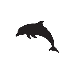 Fototapeta premium Black silhouette of a dolphin jumping on a clean white background