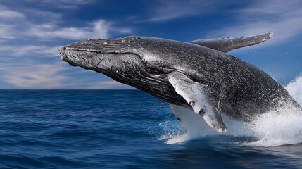 Fototapeta premium Majestic whale leaping from ocean waves